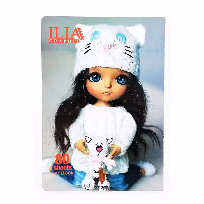 دفتر 80 برگ ایلیا طرح عروسک خط دار ته چسب