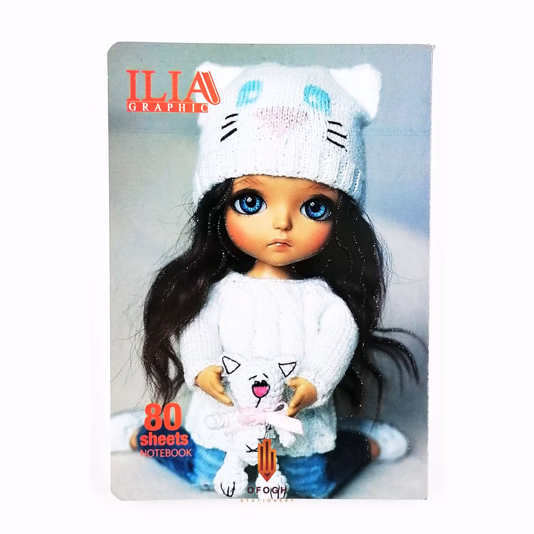 دفتر 80 برگ ایلیا طرح عروسک خط دار ته چسب