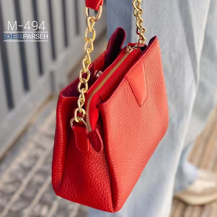 کیف دستی  دوشی چرم طبیعی،دست دوز کد 494 بانوان  
