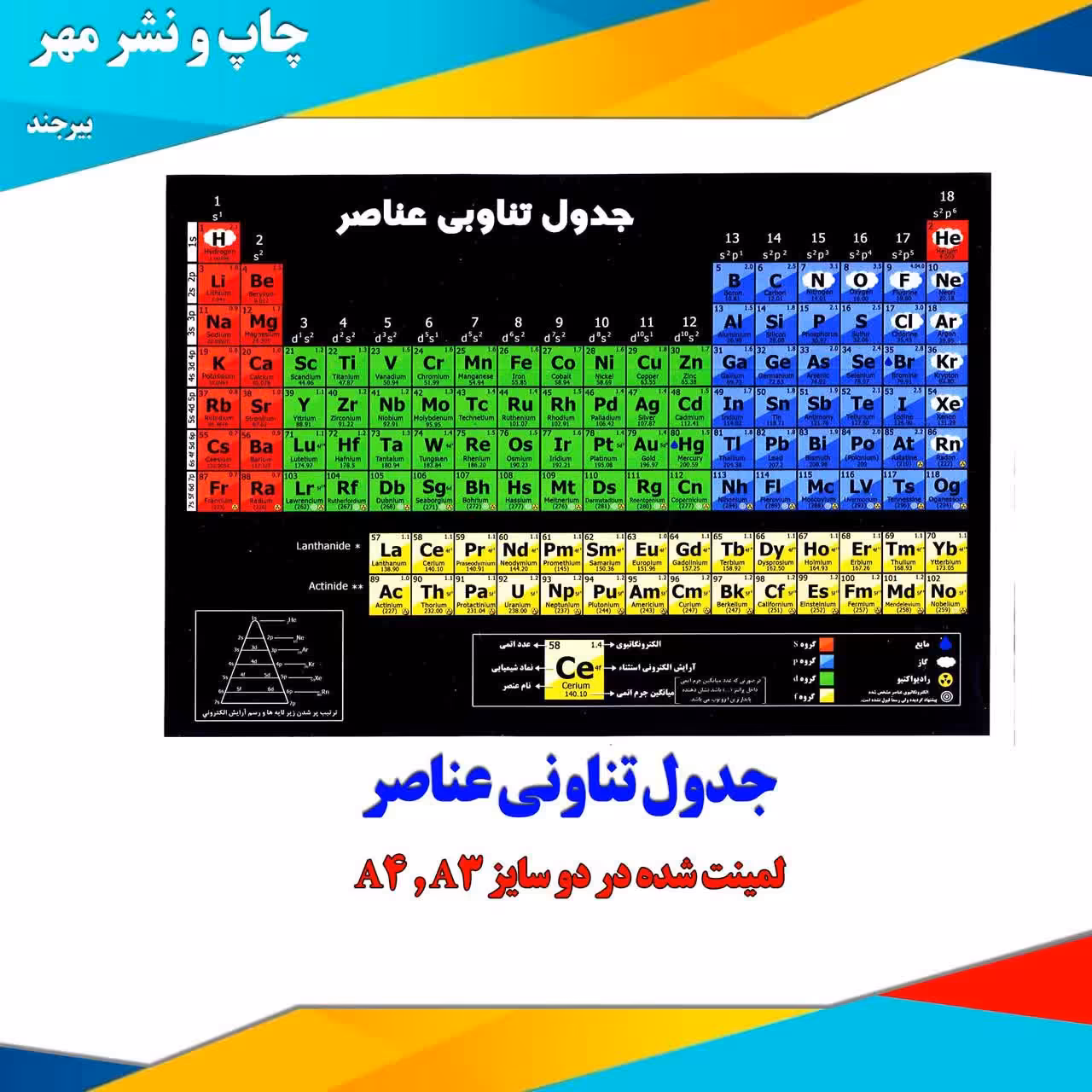 جدول تناوبی عناصر لمینت شده در سایز a3