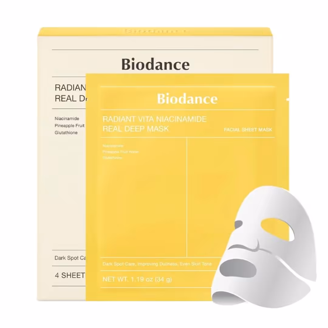 قیمت و خرید ماسک روشن کننده و ضد لک بایودنس مدل Radiant Vita Niacinamide بسته 4 عددی ⚡ اصل