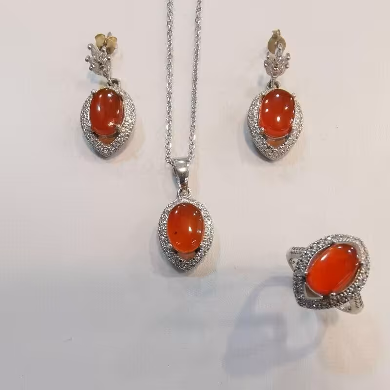 5- نیم ست نقره عیار 925 با عقیق یمنی کد 8 -W 14.61