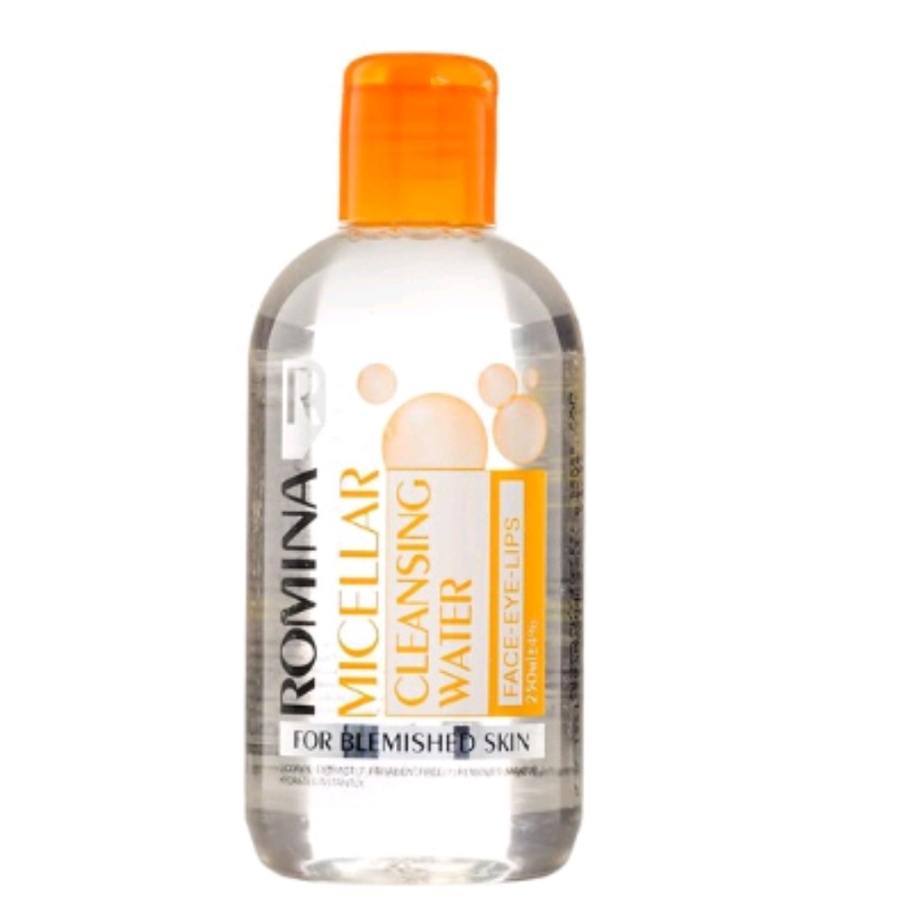 میسلار واتر پوست لکه دار رومینا 250 میل
ROMINA MICELLAR CLEANSING WATER FACE-EYE-LIPS