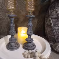  شمعدان پلی استر پتینه شده ست دوتایی قابل اجرا در رنگ و پتینه دلخواه 