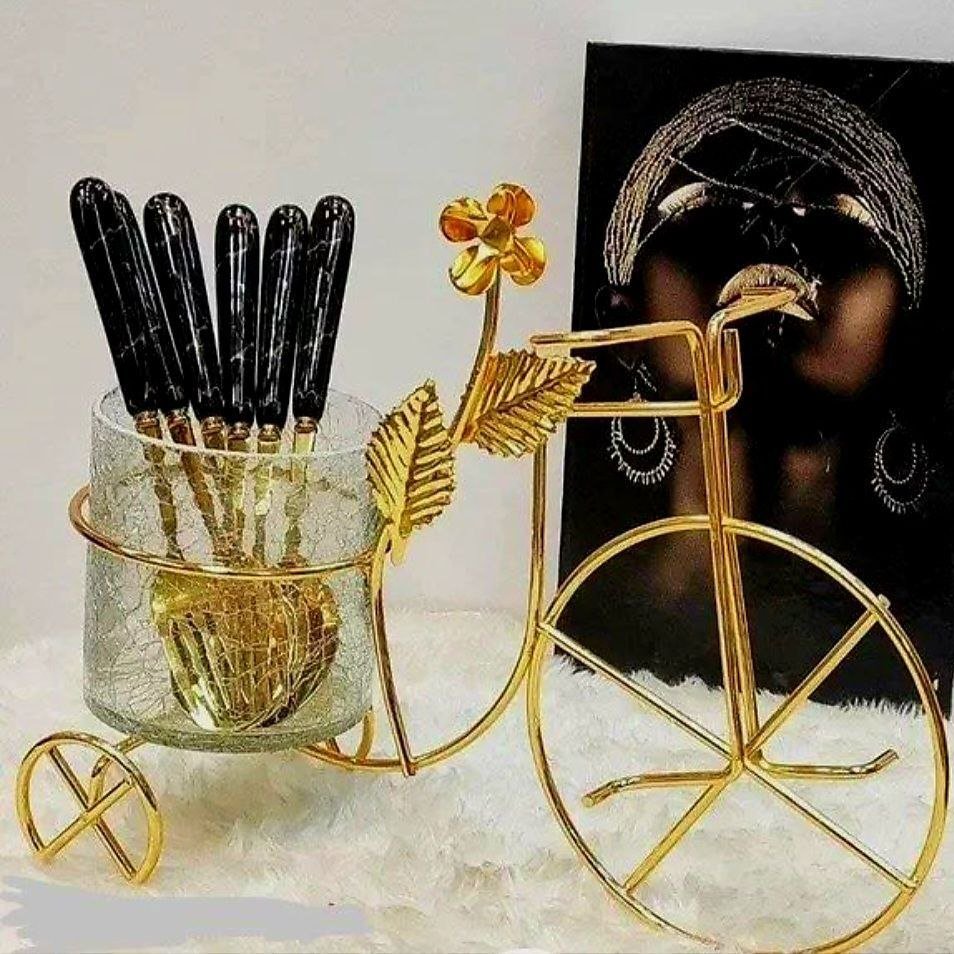 جا قاشقی شیشه ای طرح دوچرخه طلایی