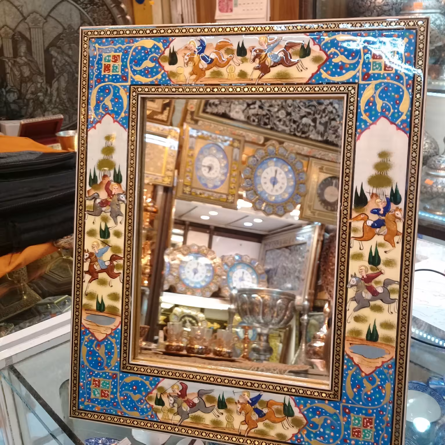 آینه زیبای مینیاتور طرح شکار