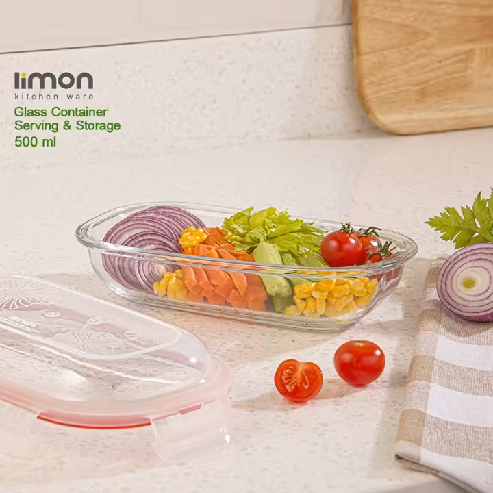 ظرف نگهدارنده بیضی شیشه ای دربدار لیمون 500 میلی