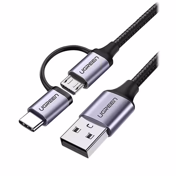 کابل USB 2.0 A Male یوگرین به Micro USB USB-C 3A مدل US177 کد 30875