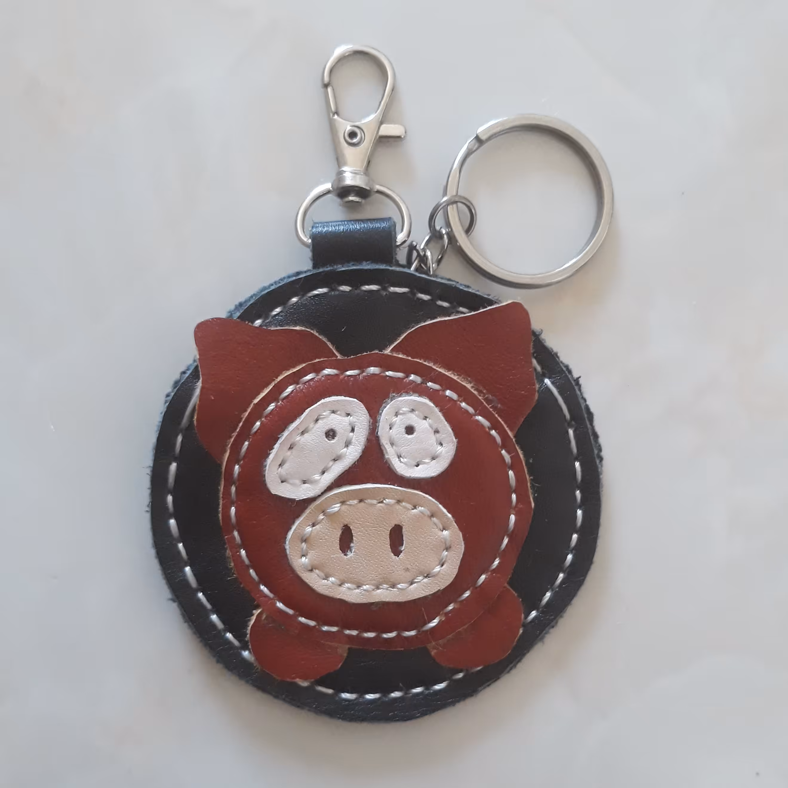 جاسوییچی و آویز کیف دستدوز چرم طبیعی