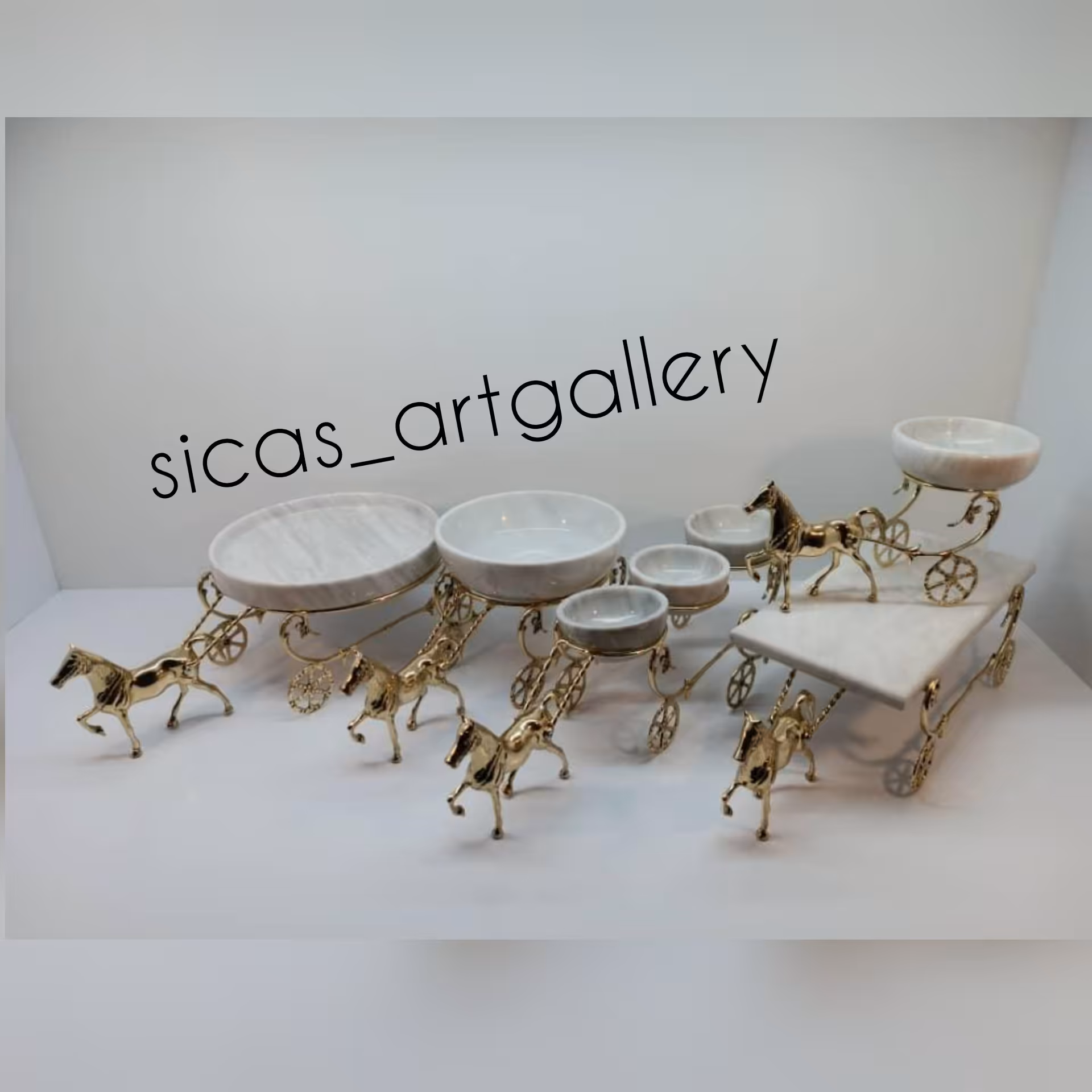 ظروف سنگی ست ارابه برنجی