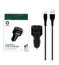 شارژر فندکی فست دو پورت گرین لاین مدل GNCC24IP6BK 12W به همراه کابل شارژ آیفون