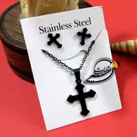 نیم ست صلیب مشکی از جنس استیل رنگ ثابت با آبکاری دو طرفه کد 2