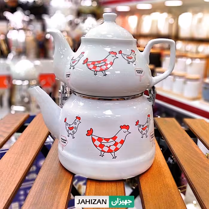 کتری و قوری لعابی لایت طرح خروس