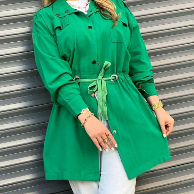 مانتو اسپرت زنانه مدل مانتو جدید کمربند دار دکمه فلزی