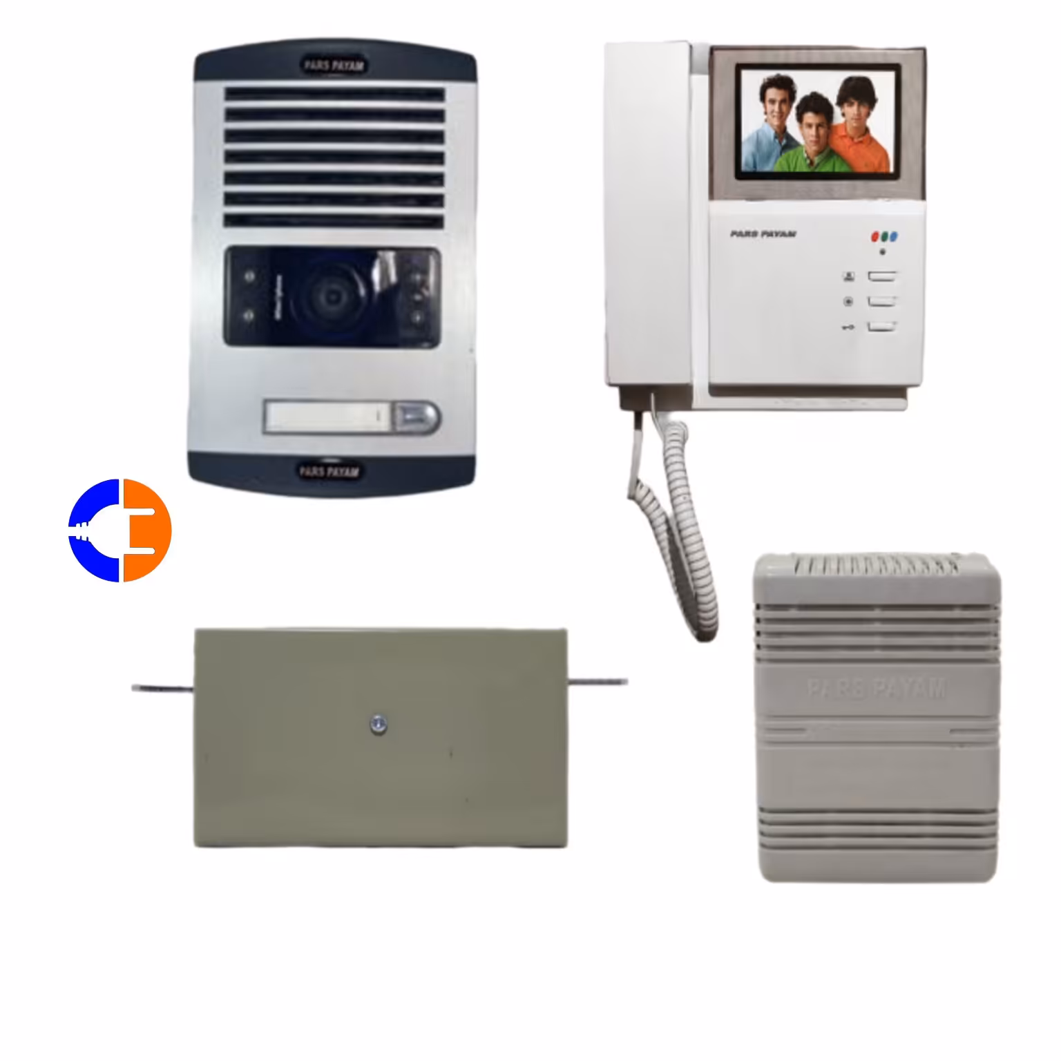 آیفون یک واحده تصویری رنگی پارس پیام (4 قطعه) مانیتور و پنل و قفل و ترانس