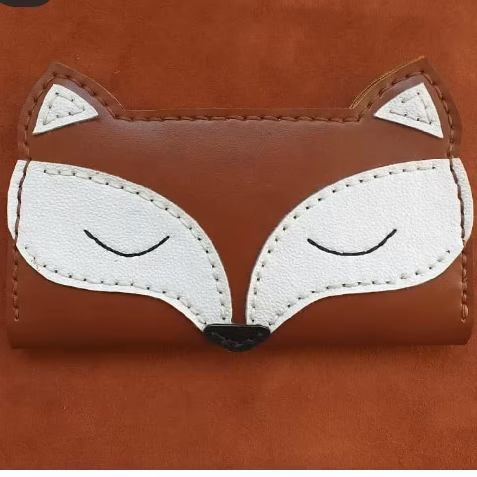 کیف پول چرمی دستدوز  طرح روباه