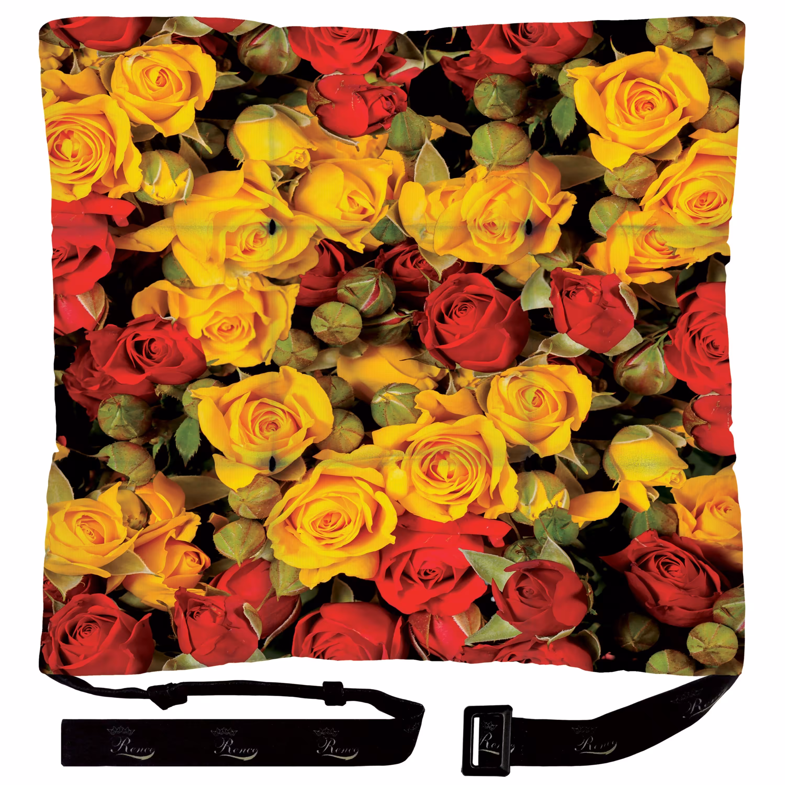 بالش و تشک صندلی مربع پارچه مخمل دو رو چاپ طرح گل سایز 38 در 38 مدل M1-800 شرکت رنس