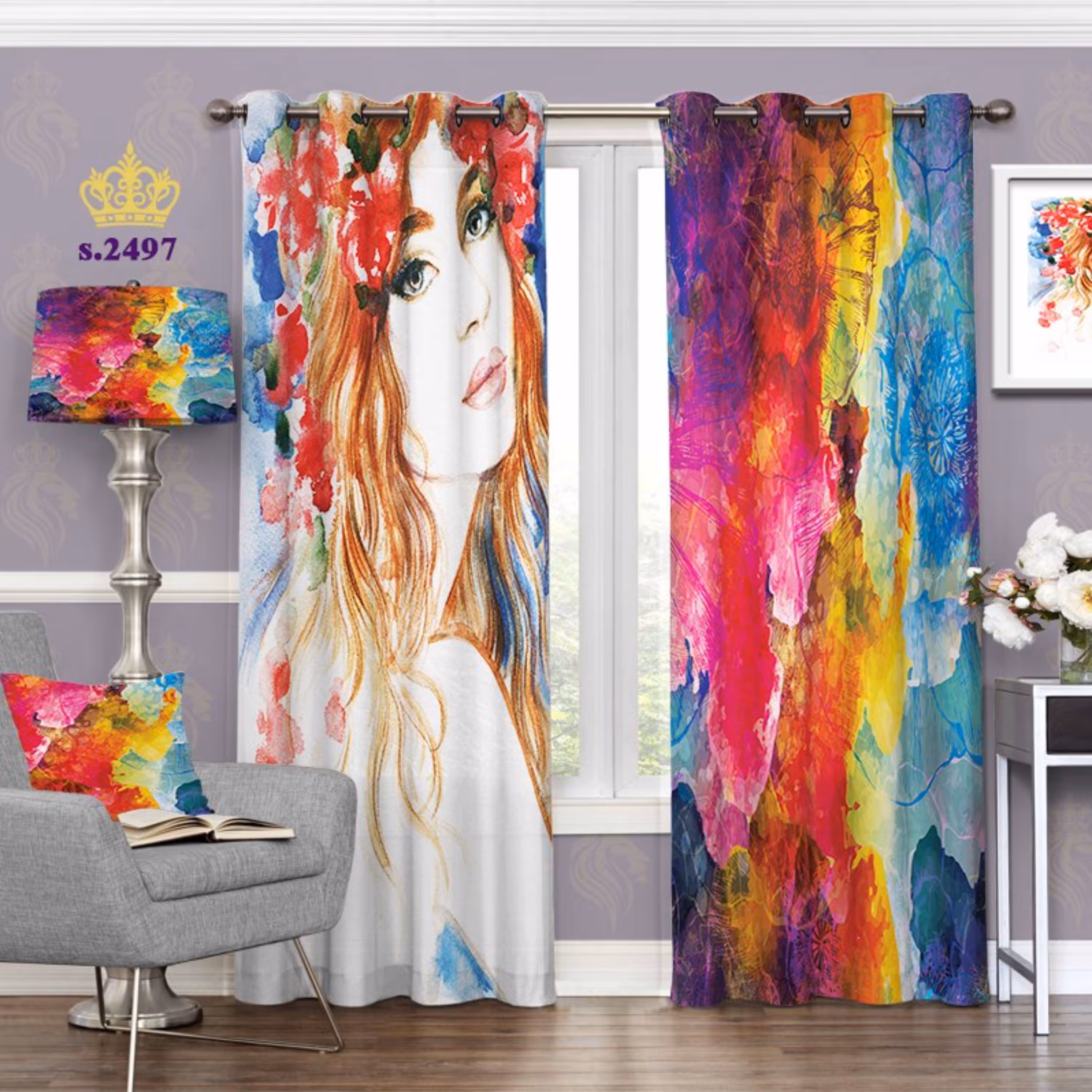 پرده تصویری چهره آبرنگی - کد 2497