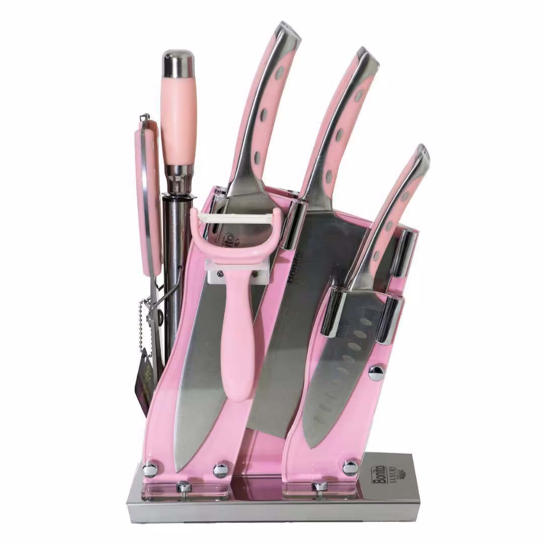 سرویس کارد و ساطور  آشپزخانه ( bonito ) 9 پارچه (رنگ صورتی ) 