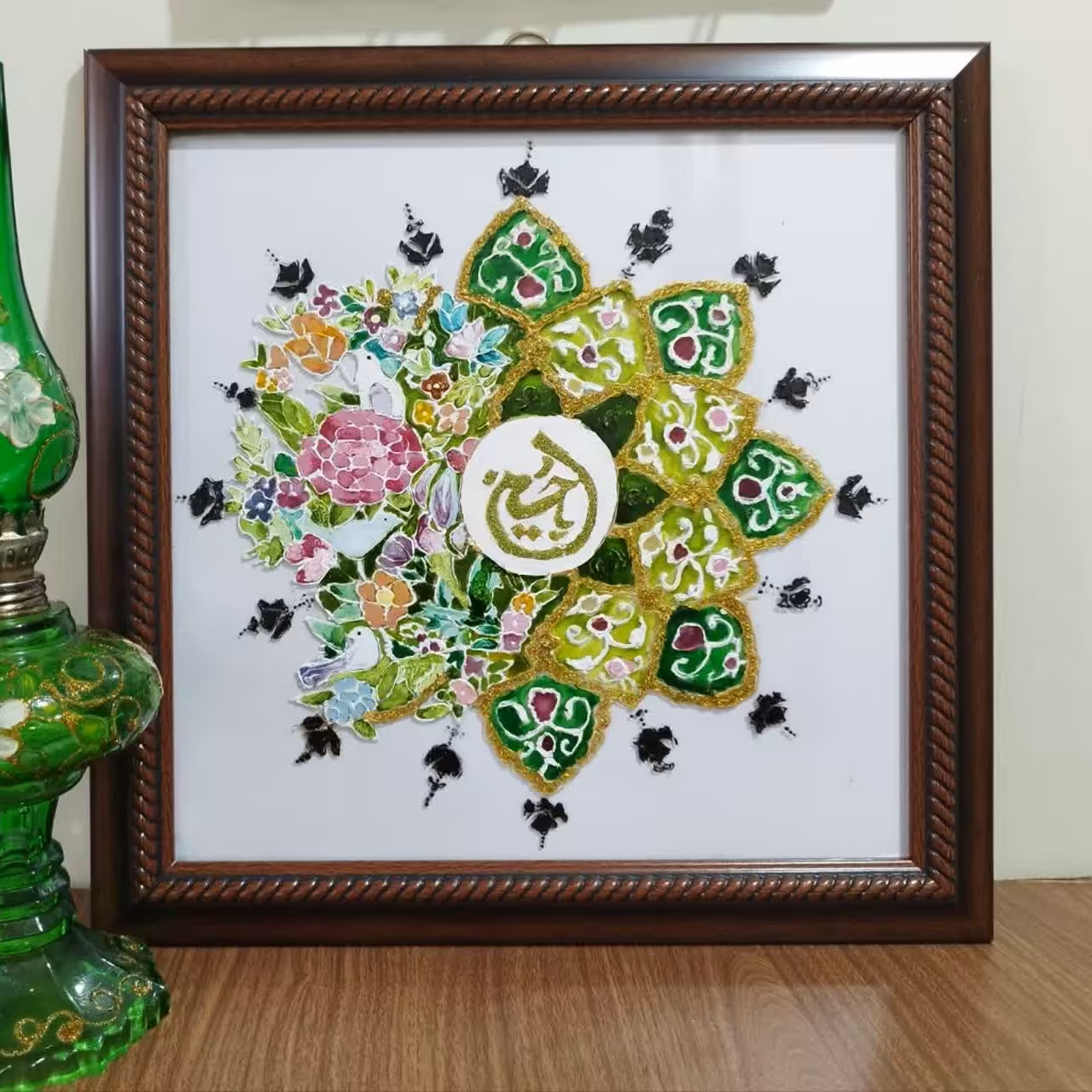 تابلو دستساز ویترای  مدل( یاحسین) رنگ سبز