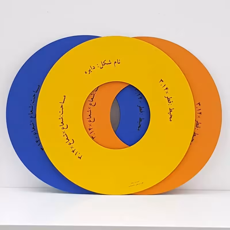 اشکال هندسی کمک آموزشی چوبی سایز بزرگ با حکاکی فرمول مساحت و محیط مناسب مدارس و معلمان اشکال دایره مربع مستطیل مثلت