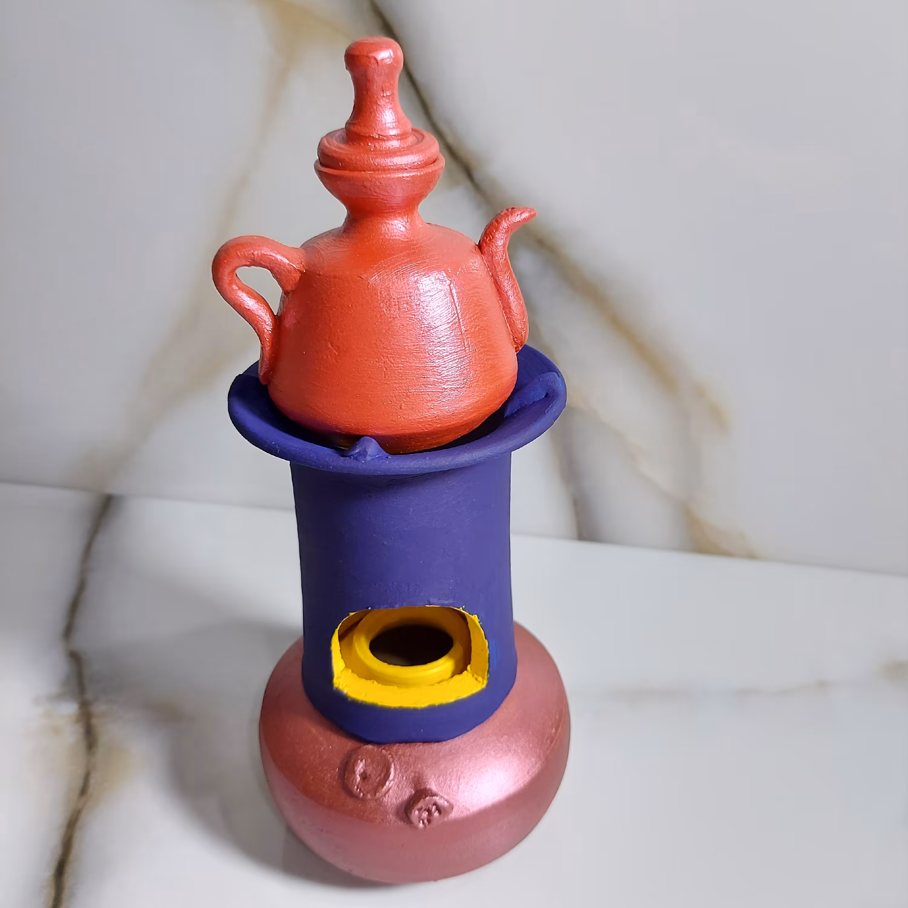 دکوری چراغ خوراک پزی سفالی رنگ شده