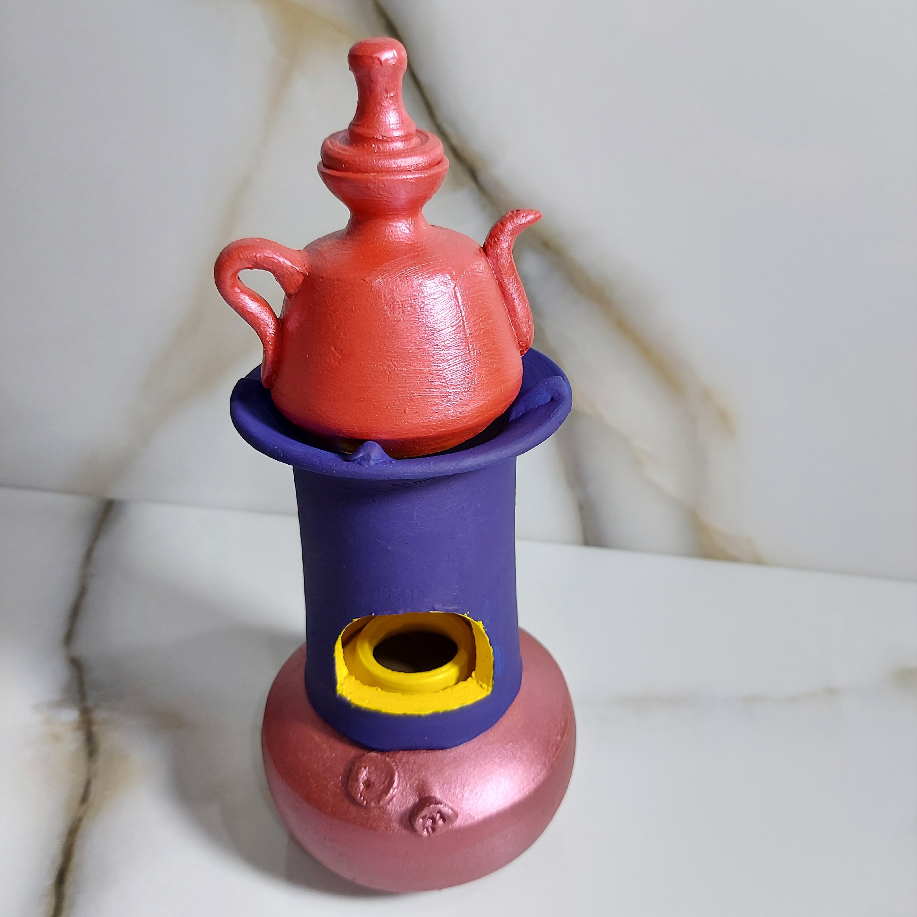 دکوری چراغ خوراک پزی سفالی رنگ شده