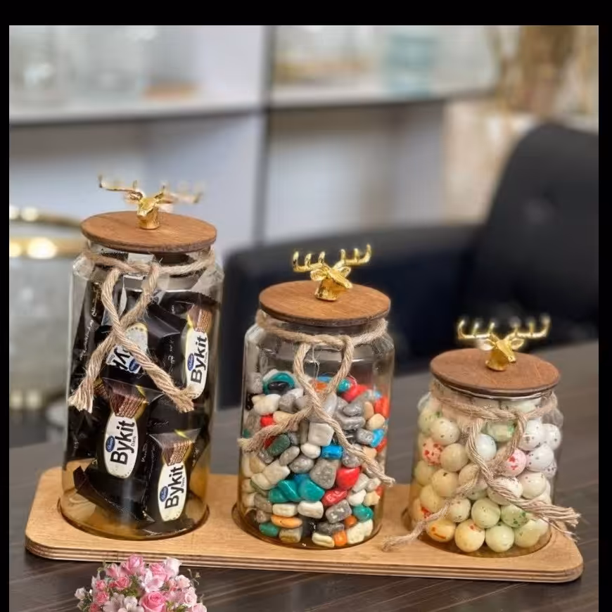 پاسماوری گوزنی سه تایی با استند چوبی با کیفیت بالا 