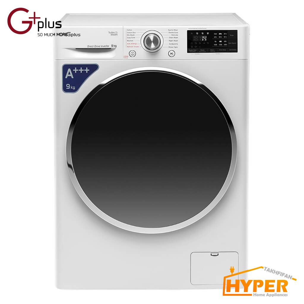 ماشین لباسشویی جی پلاس GWM-L909SW سفید 9 کیلویی