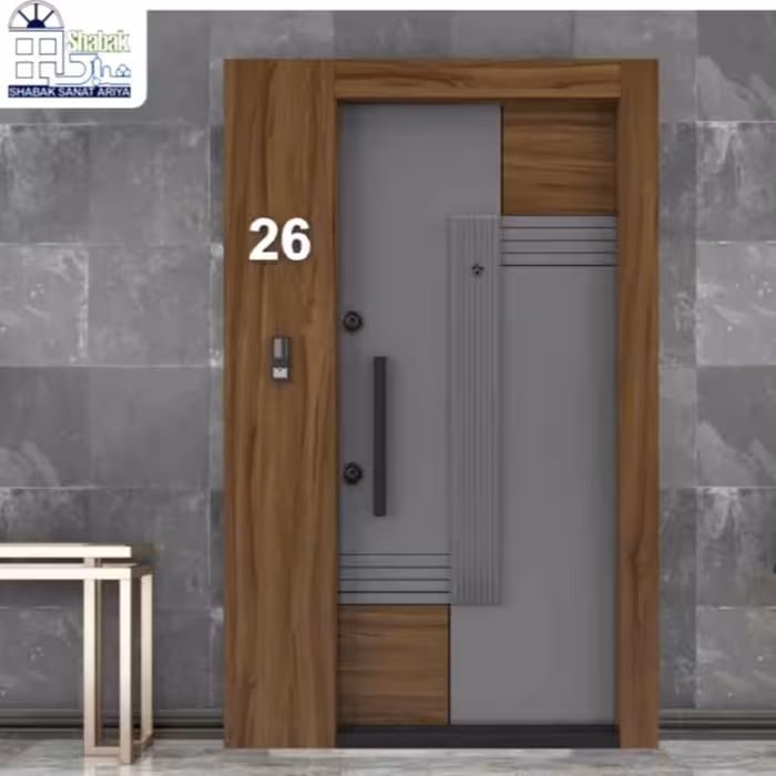 درب ضدسرقت LU17 روکش گردو طبیعی و رنگ ولی اورتان یراق لوکس درب ضد سرقت مدرن