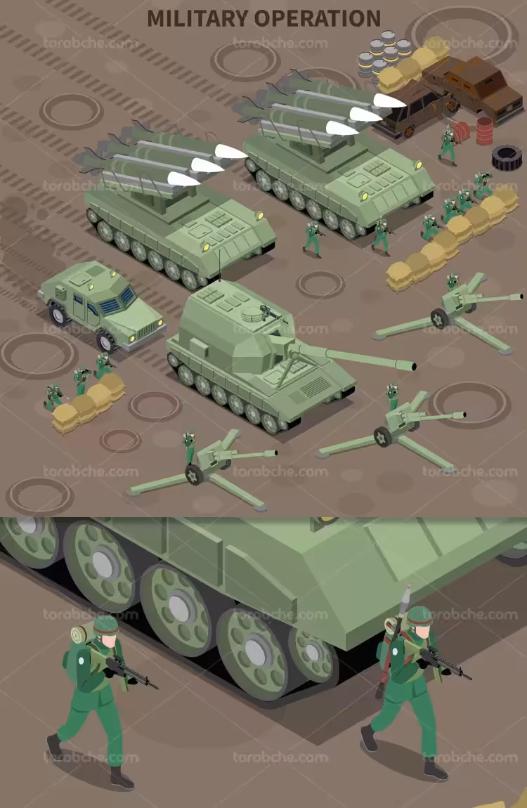 وکتور ایزومتریک ارتش نظامی | گرافیک با طعم تربچه