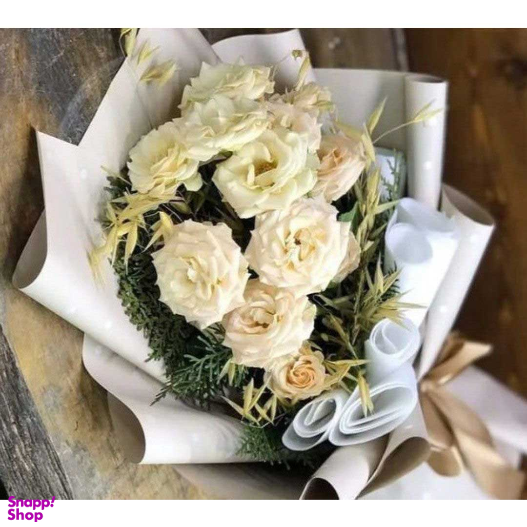دسته گل طبیعی رز مدل L017 رنگ سفید