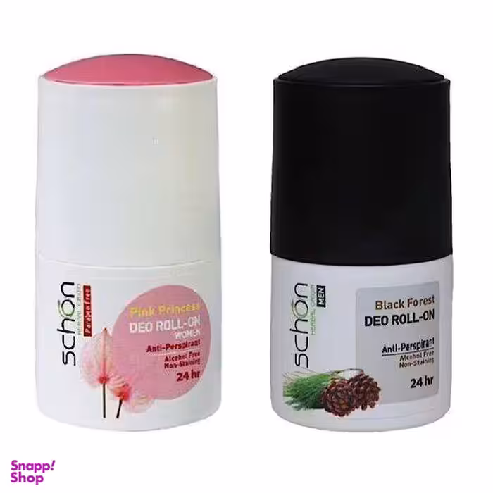 رول ضد تعریق زنانه شون (Schon) مدل پینک پرنسس به همراه رول ضد تعریق مردانه مدل بلک فورست حجم 50 میلی‌ لیتر
