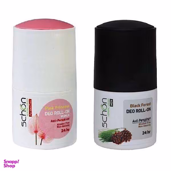 رول ضد تعریق زنانه شون (Schon) مدل پینک پرنسس به همراه رول ضد تعریق مردانه مدل بلک فورست حجم 50 میلی‌ لیتر