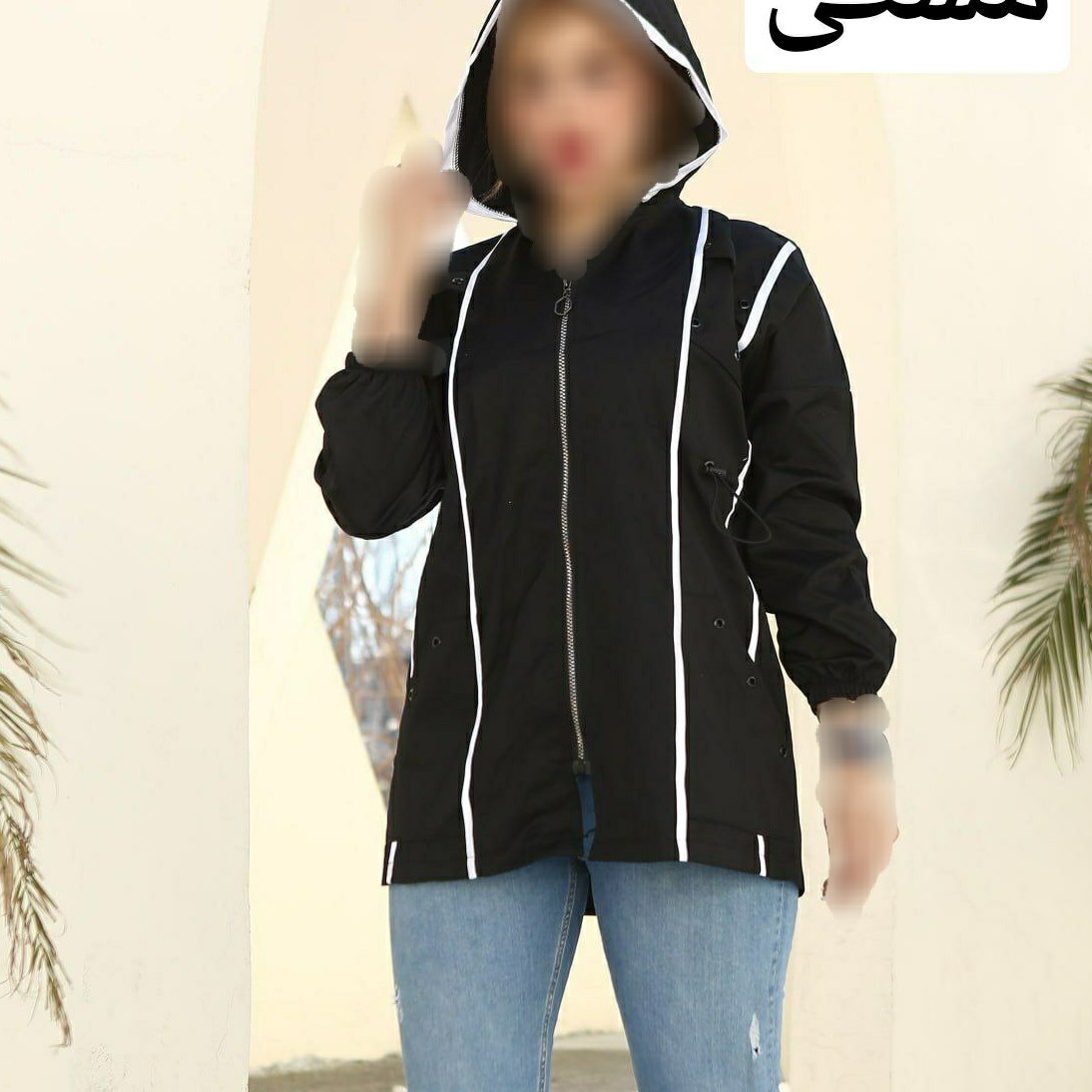 مانتو نواری جنس ترگال رنگ مشکی سرخابی قد78دورسینه106