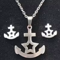 نیم ست استیل رنگ ثابت مدل رنگ نقره ای بدون حساسیت  مدل لنگر کشتی کد3