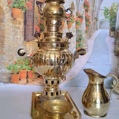 سرویس سماور برنزی با ست کامل 5 تکه ارسال