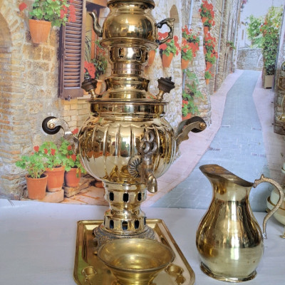 سرویس سماور برنزی با ست کامل 5 تکه ارسال