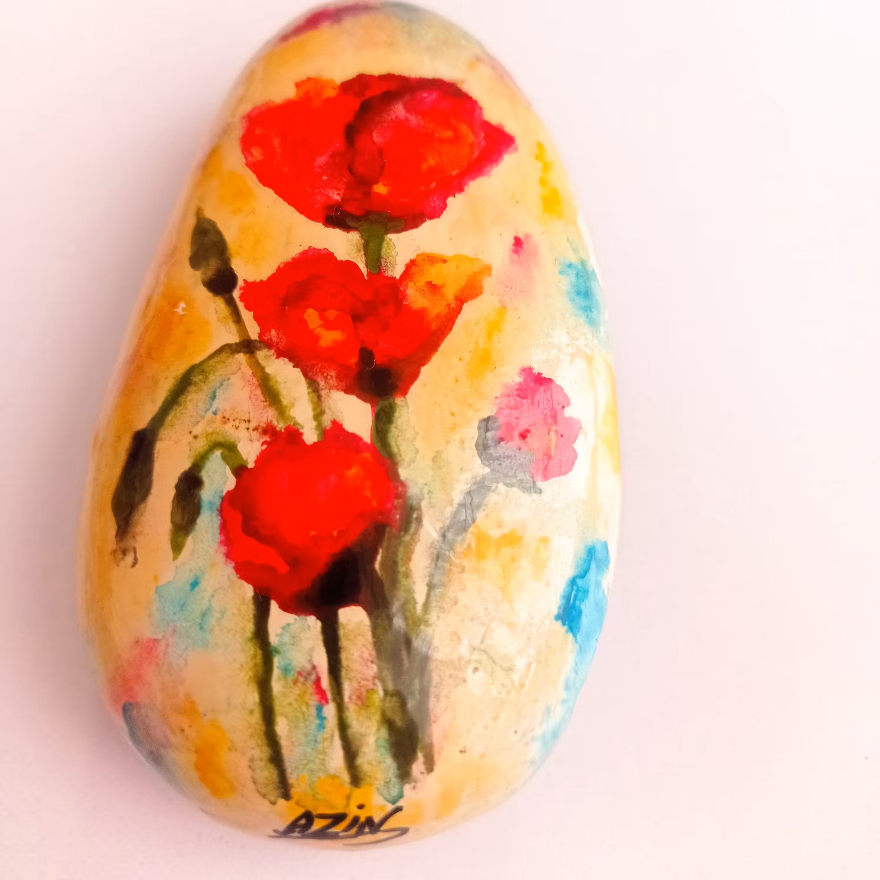 نقاشی روی سنگ ،رنگ وروغن ،200گرم،طول 8س،عرض5س