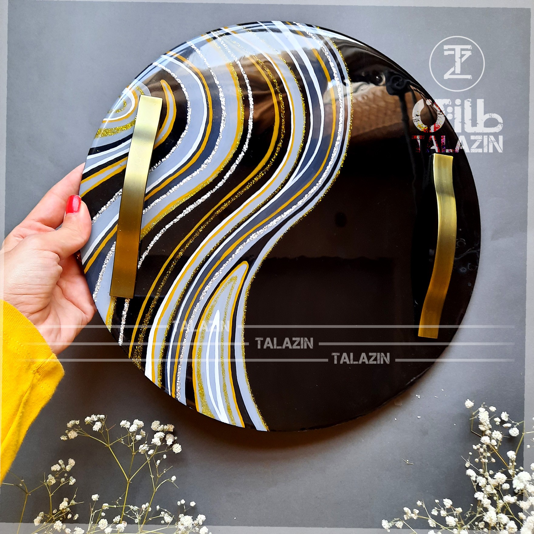 سینی پذیرایی طرح کهکشان با دستگیره فلزی ، دایره قطر 30 سانتیمتر