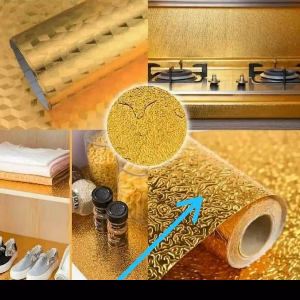 برچسب رو میزی و اوپن پذیرایی رنگ نقره ای و طلایی رول 5 متری