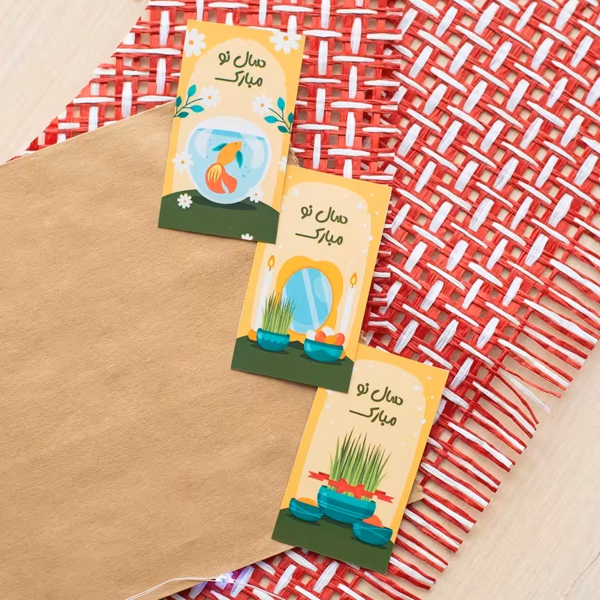 تگ عید نوروز 1402 مدل سبزه و آیینه و ماهی 16 عددی