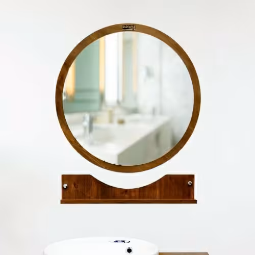 آینه گرد مدل میلانو چوب