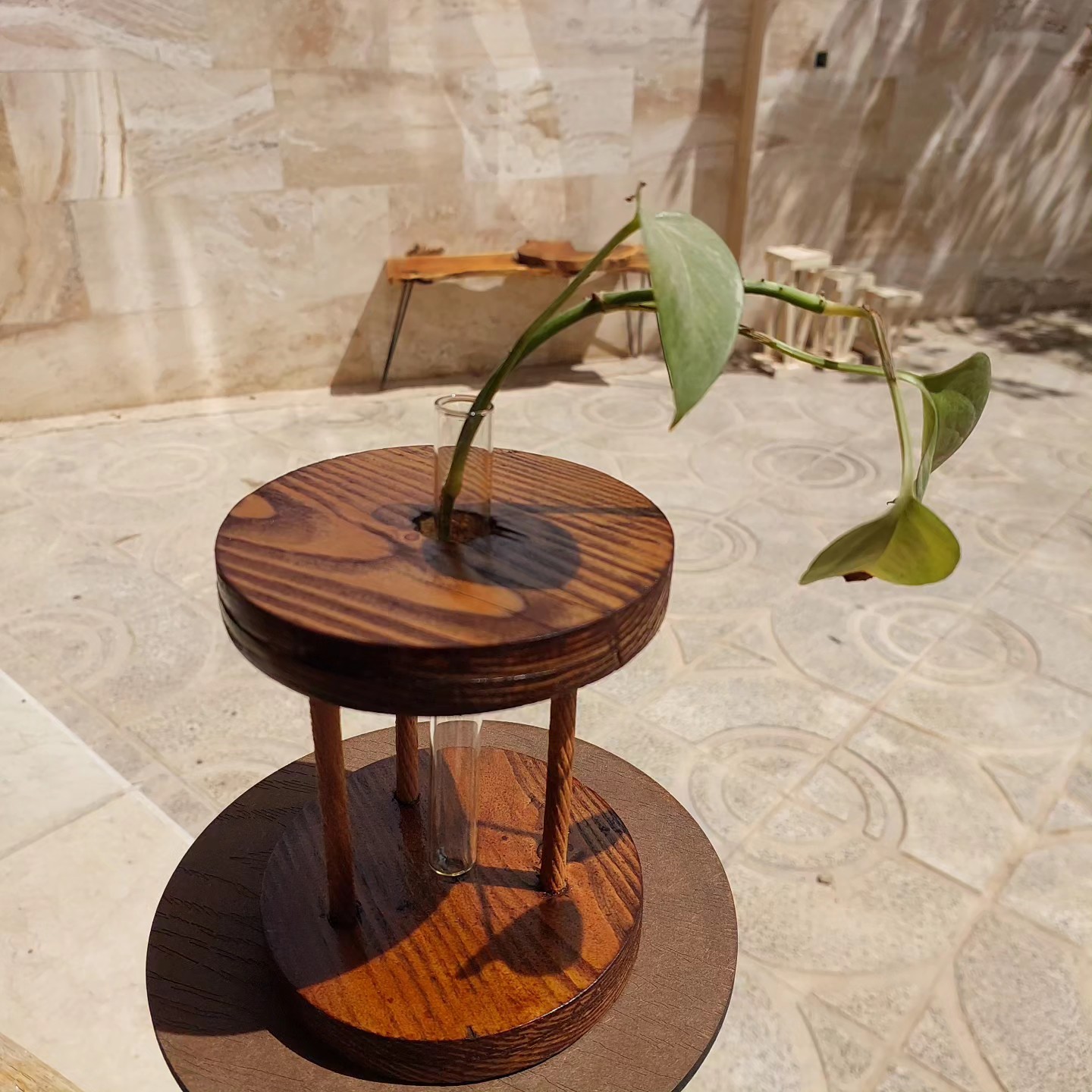 گلدان چوبی شیشه ای ساعت شنی