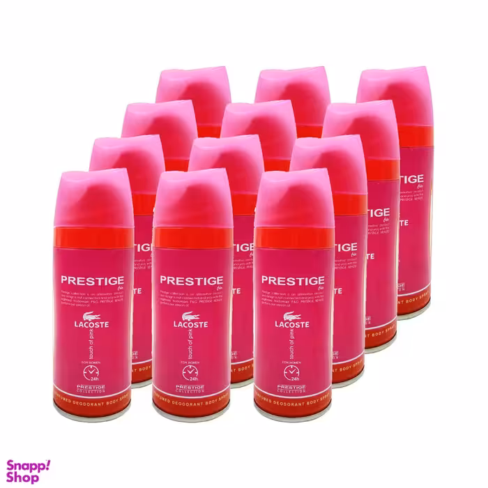 اسپری خوشبو کننده بدن زنانه پرستیژ مدل Lacoste Touch of Pink حجم 150 میلی لیتر مجموعه 12 عددی