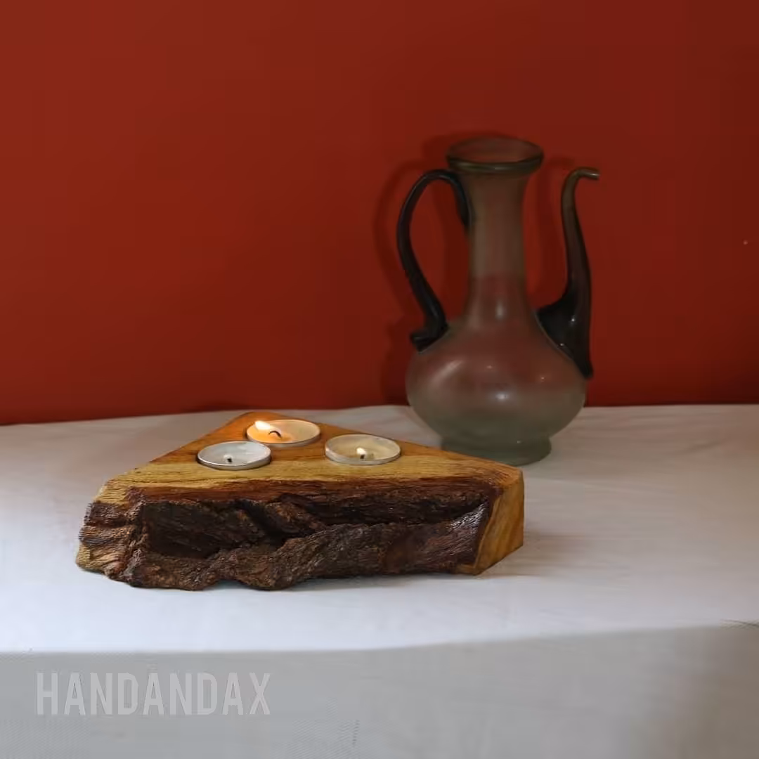 جا وارمری و شمعدان چوبی روستیک سه تایی ( چوب درخت توت ، روستیک و دست ساز )