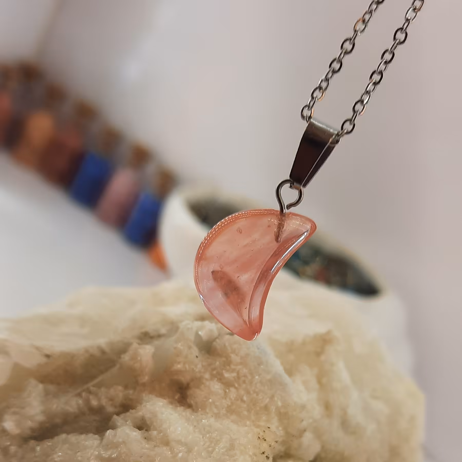 گردنبند و آویز کوارتز هندوانه ای کدm300