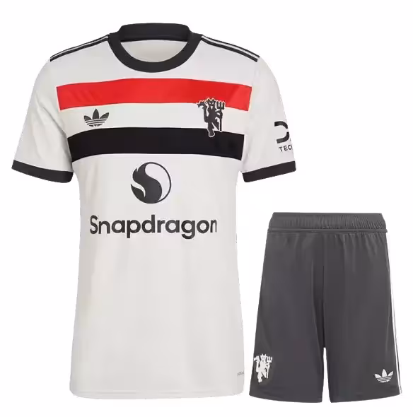 کیت سوم منچستریونایتد 2025 هواداری ست پیراهن و شورت با لوگوی دوختی