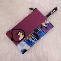 جامدادی افران کیف پول کیف آرایشی رنگ بنفش طرح انگری برد کیف لقمه