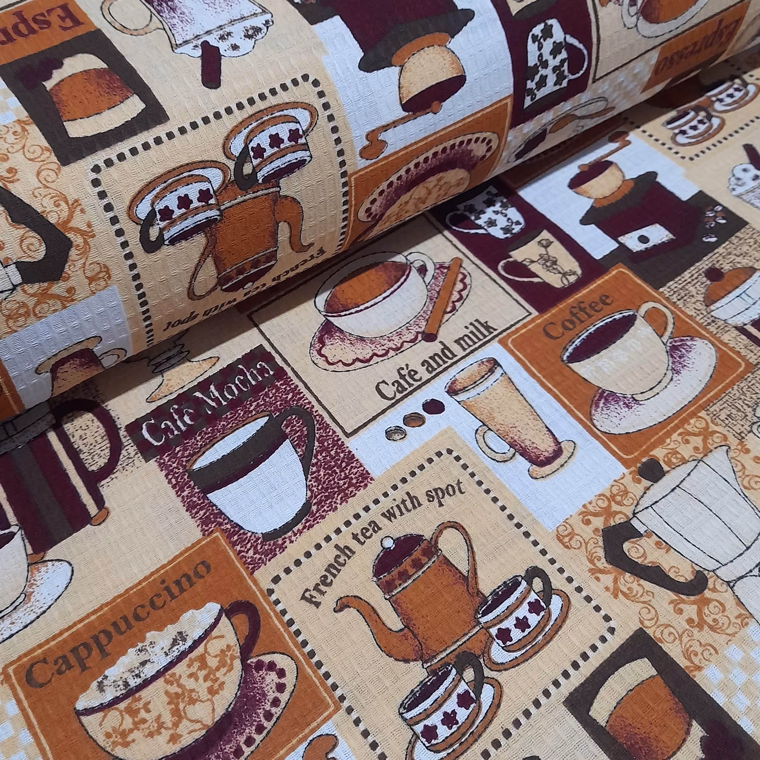 پارچه آشپزخانه پنبه ای طرح کافه عرض 150 